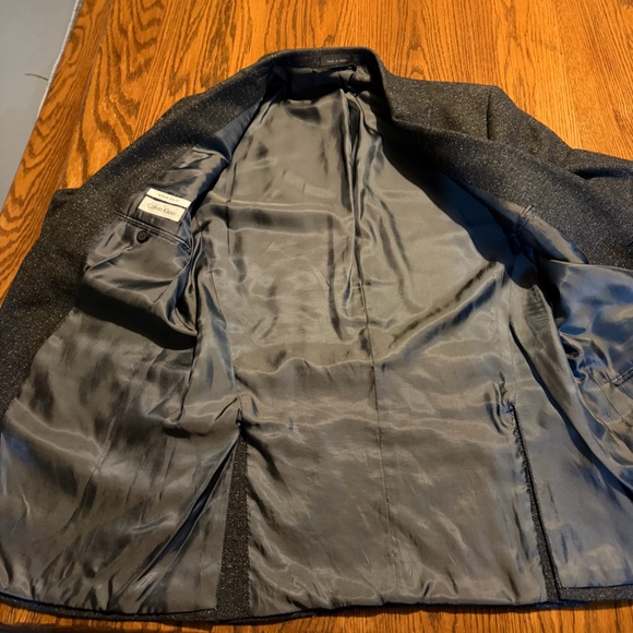 Calvin‎ Klein suit jacket professor elbow patches wool silk polyester size 40L - Picture 6 of 9